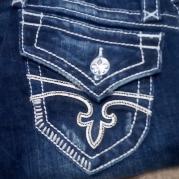 Rock Revival NWT Women's 26 Bootcut Jen Distressed Faux Leather Flap Pockets - Picture 4 of 11